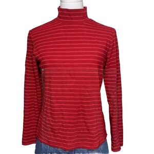 GAP Women's Mock Neck Long Sleeve Top‎ Red Stripped Size M Made In USA